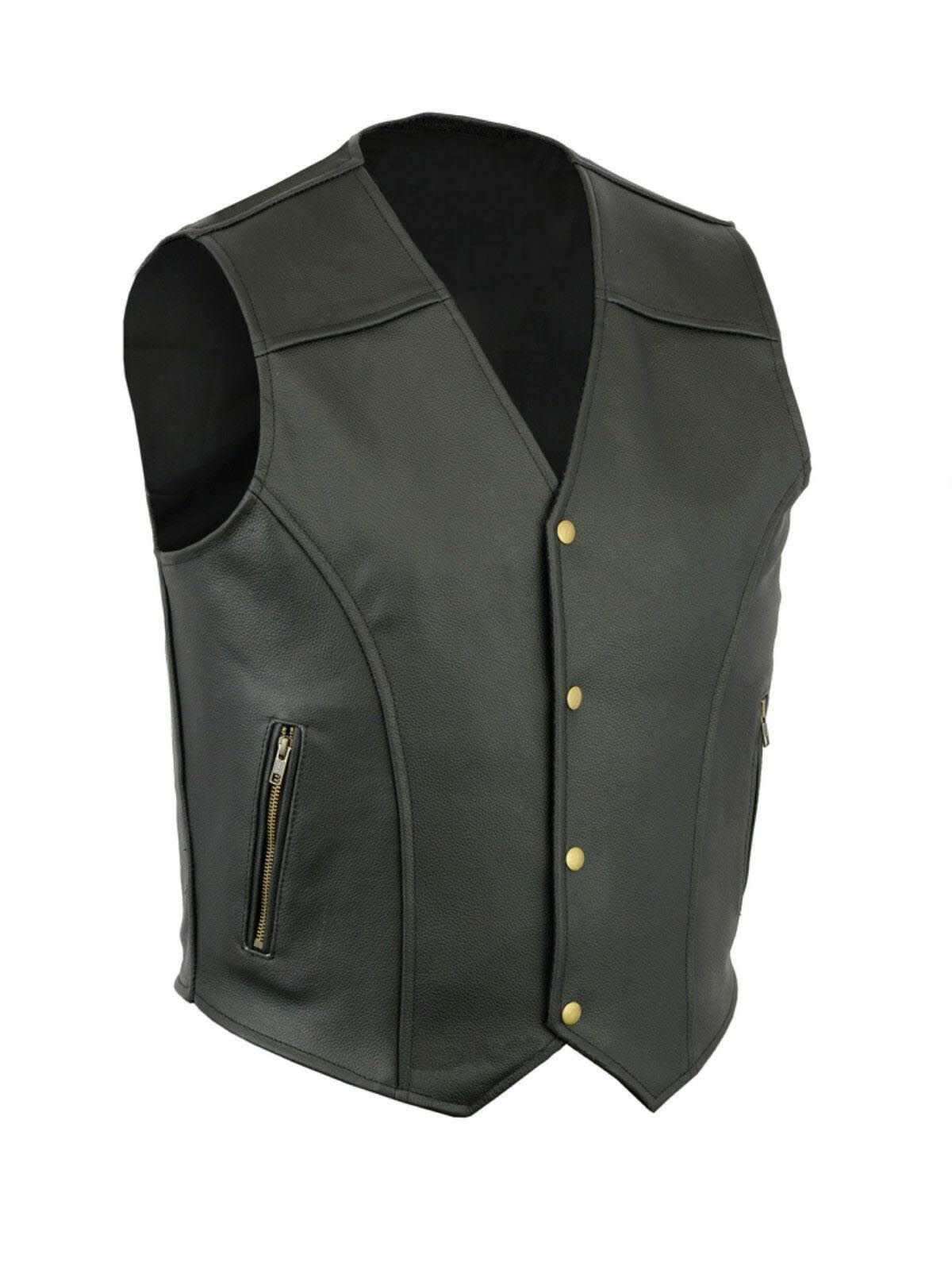 Lederweste Herren Biker Stil Reißverschluss Taschen Schwarz