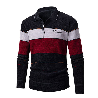 Herren Polohemd Langarm Gestreift Modern