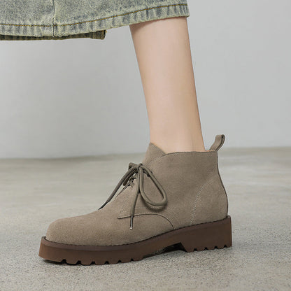 Damen Stiefeletten Wildleder Bequem Schnürsenkel Braun