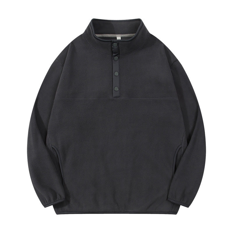Herren Fleece-Pullover Stehkragen Druckknöpfe Warm