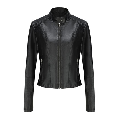 Damen Lederjacke Reißverschluss Taschen Schwarz Lederoptik - BerlinGlamour