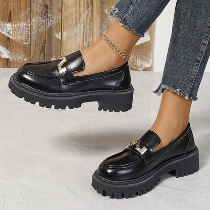 Damen Loafers Robust Schnalle Schuhe Modern