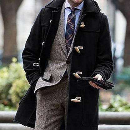 Herren Dufflecoat aus Wolle Elegant Schwarz