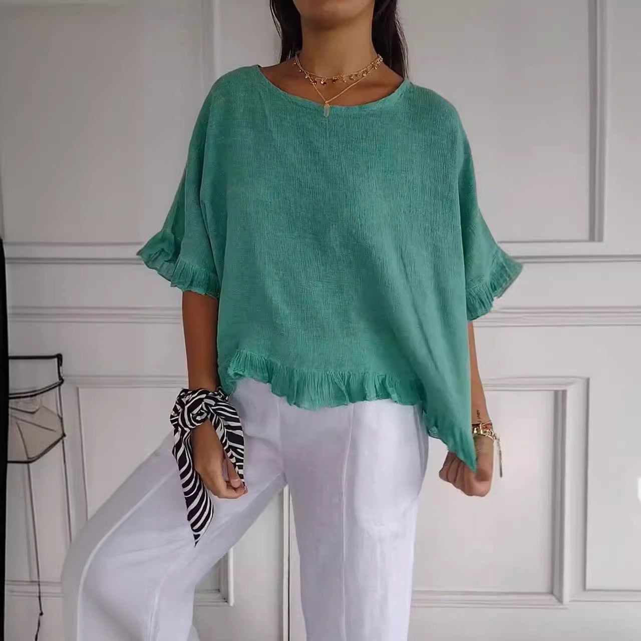 Damen Oberteil Lässig mit Rüschen Modern Trendy