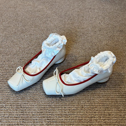 Damen Ballerinas Glänzend mit Schleife Spitze