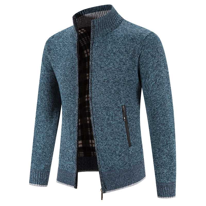 Herren Strickjacke Warm mit Reißverschlusstaschen und Hochkragen