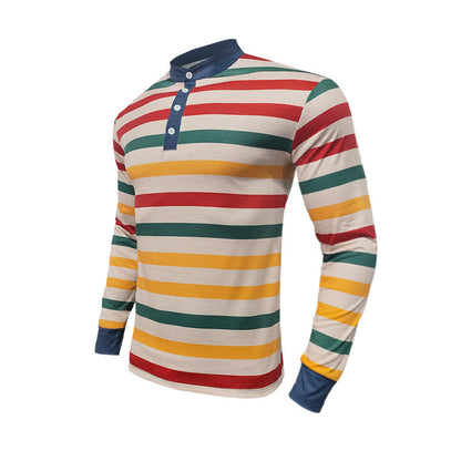 Herren Langarmshirt Gestreift Knopfleiste Modern