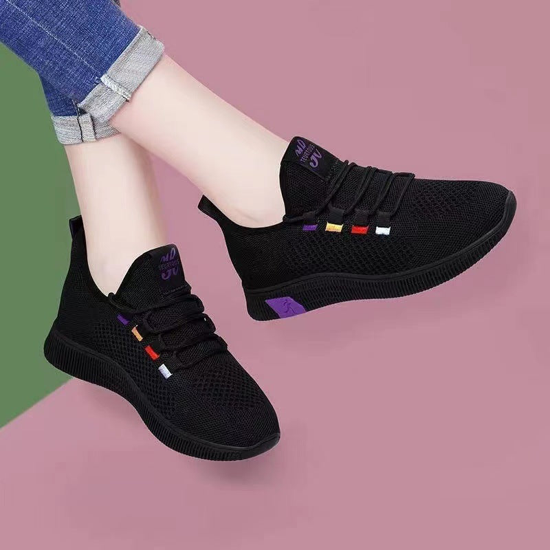 Damen Sneaker Sportlich Atmungsaktiv Lace Up Schwarz