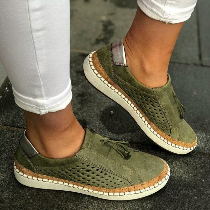 Damen Sneaker perforiert Dekorativ Quasten Modisch