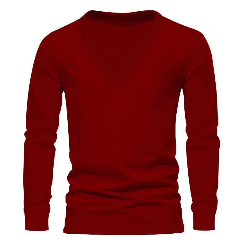 Herren T-Shirt Langarm V-Ausschnitt Bequem Baumwolle