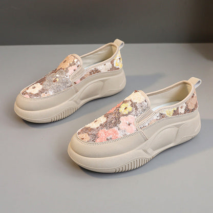 Damen Sneaker Slip-On Glitzernde Blumen bequem
