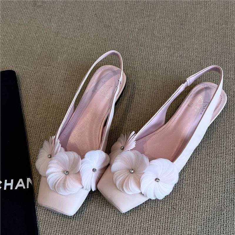 Damen Slingback Schuhe Blumen Applikationen Hochhackig Komfort - BerlinGlamour