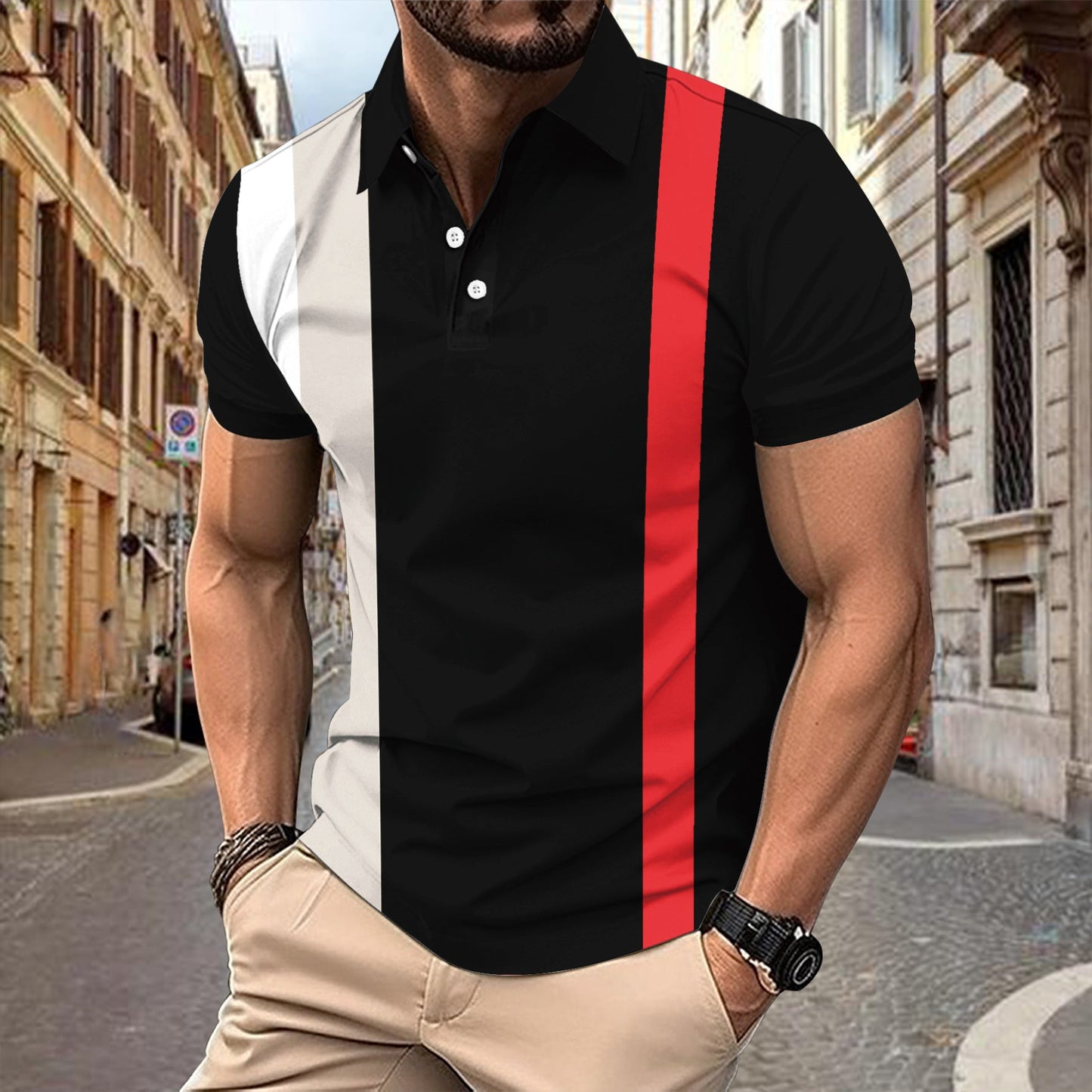 Herren Polohemd Modern Farbblock Design Atmungsaktiv