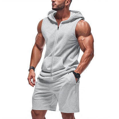 Herren Sportset Ärmellose Jacke Kurze Hose Trainingsanzug