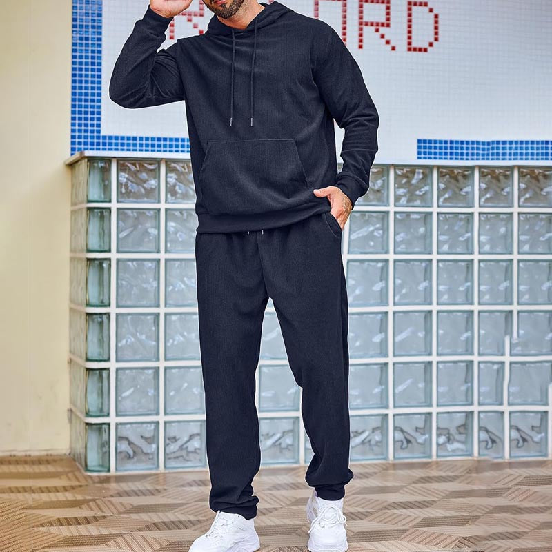 Herren Sportanzug Jogginghose Kapuzenpullover Set Grau