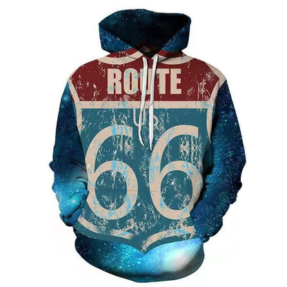 Herren Kapuzenpullover mit auffälligem Route 66 Grafikdesign und hochwertigem Materialmix BerlinGlamour.