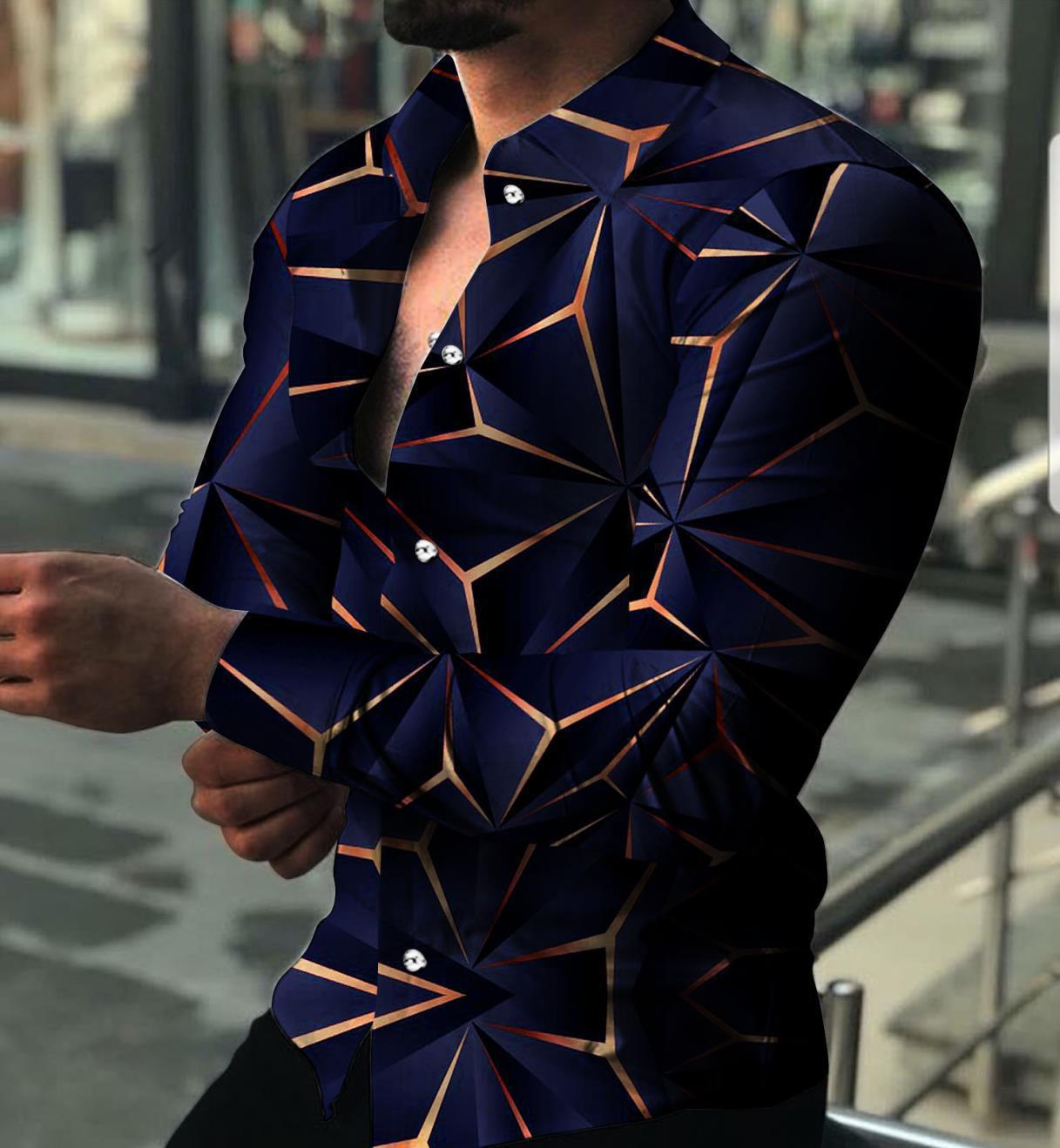 Herren Langarmhemd Modern 3D Design Berlin Style