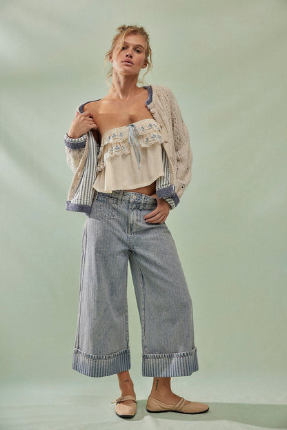 Damen Jeans Weite Bein mit Streifen Nähte