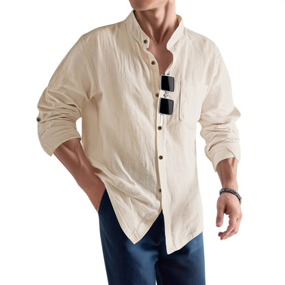 Herren Langarmhemd Slim Fit Henley Ausschnitt Modern