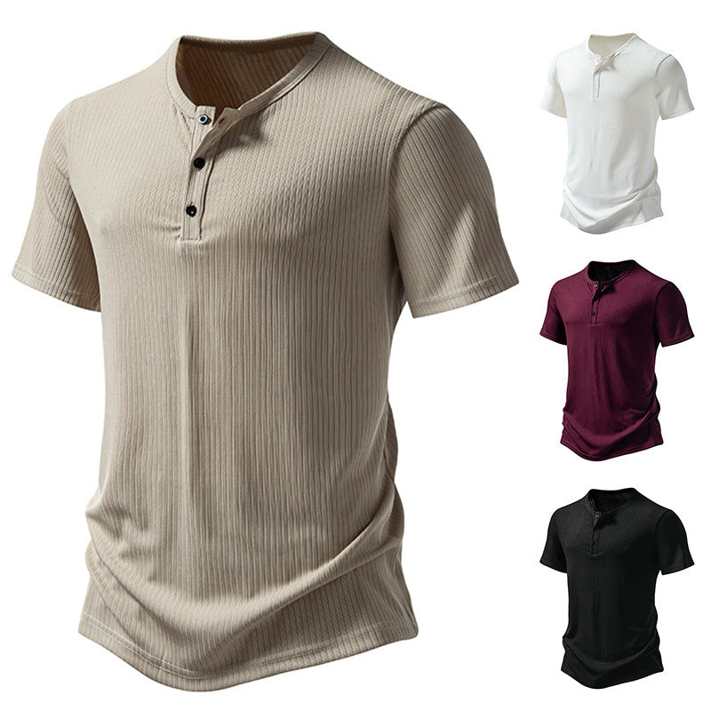 Herren Kurzarm-Shirt Modern mit Knöpfen und Struktur-Oberfläche