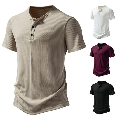 Herren Kurzarm-Shirt Modern mit Knöpfen und Struktur-Oberfläche