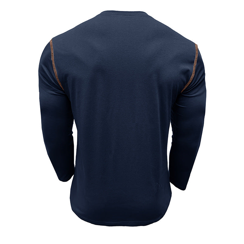 Herren Henley-Shirt Langarm mit Brusttasche Modern