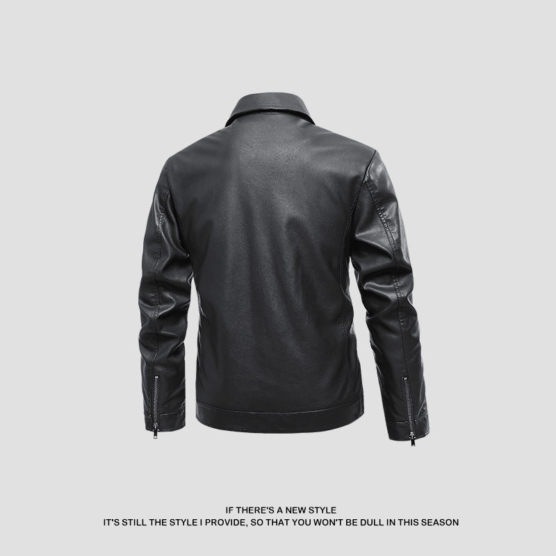Männer Lederjacke Modern Klassisch Mit Taschen Schwarz