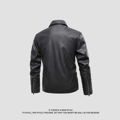 Männer Lederjacke Modern Klassisch Mit Taschen Schwarz