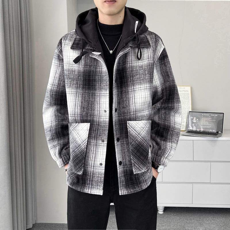 Herren Übergangsjacke Kariert Kapuze Taschen Praktisch - BerlinGlamour