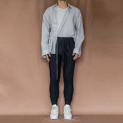 Herren Strickhose Mit Zopfmuster und elastischem Gürtel