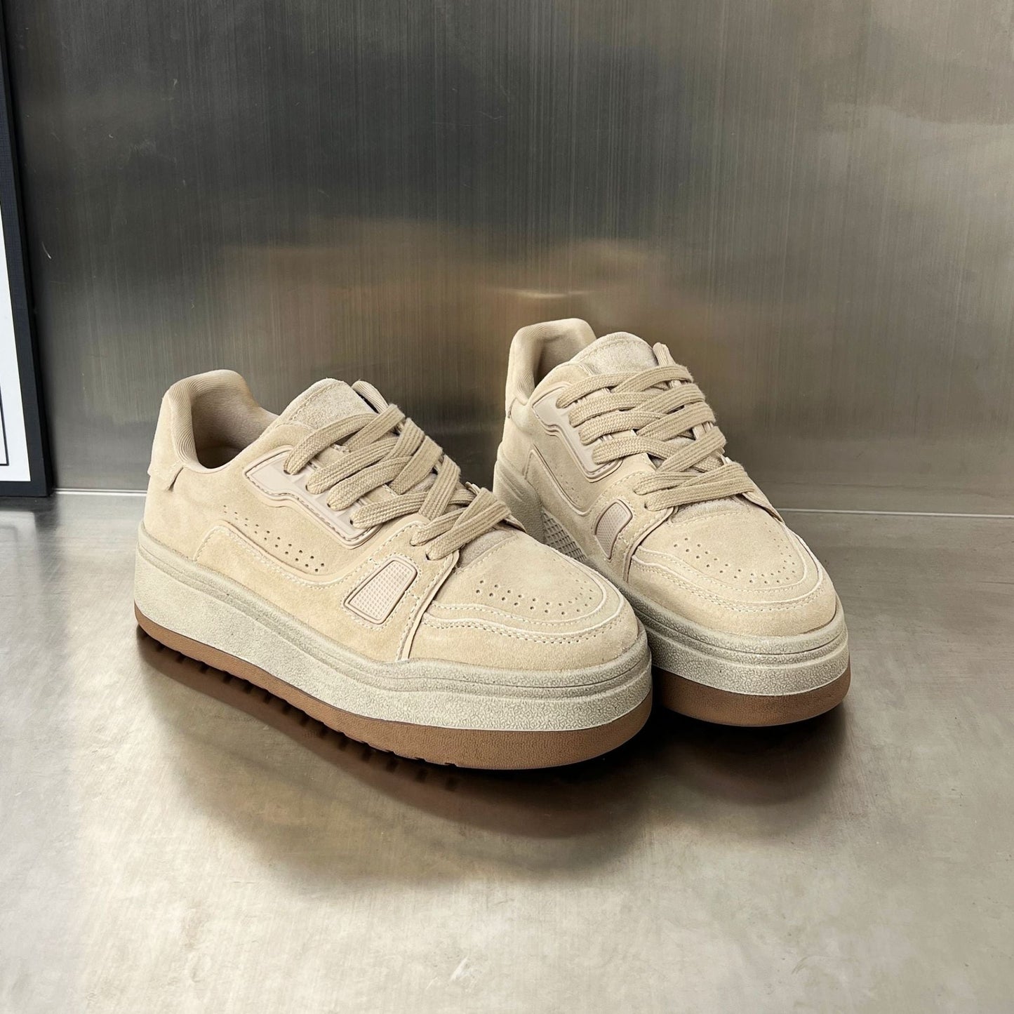 Damen Sneaker Chunky Wildleder Bequem Rutschfest