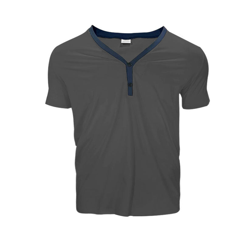 Herren Kurzarmshirt Modern V-Ausschnitt Knopfleiste