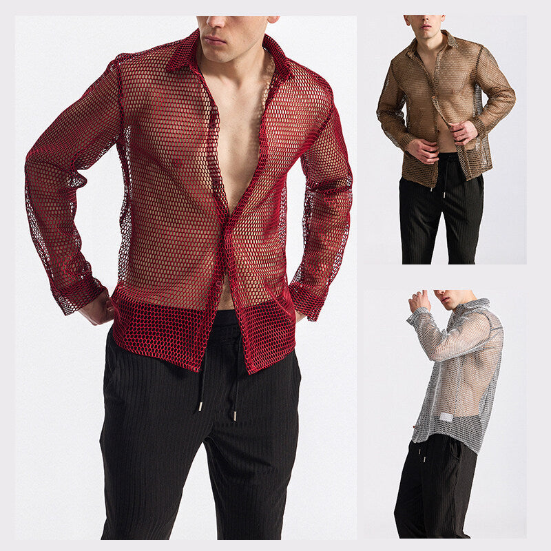 Herren Netzhemd Modisch Mit Knopfverschluss Elegant - BerlinGlamour