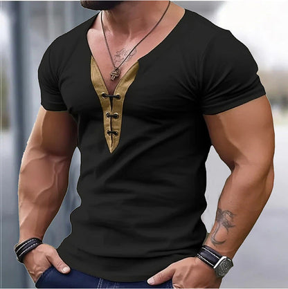 Herren Kurzarmshirt Modern V-Ausschnitt Knopfdesign