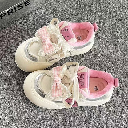 Damen Sneaker Gingham Muster Weich Innenfutter