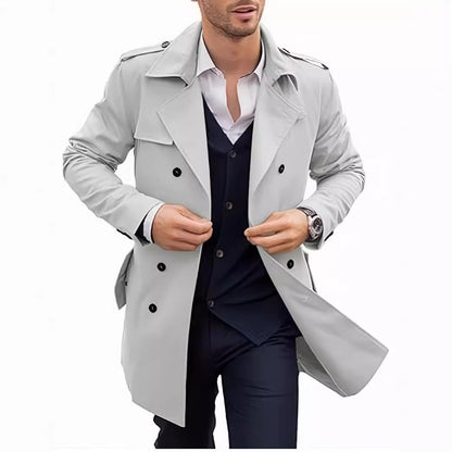 Herren Trenchcoat Doppelt-Knopf Wasserfest Mit Taschen
