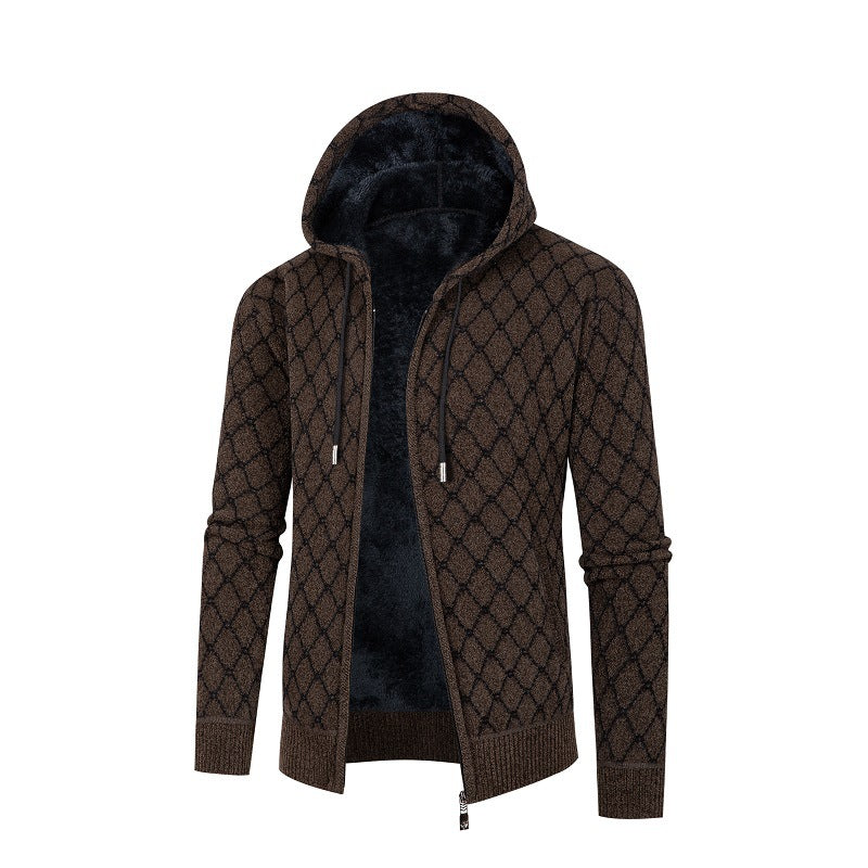 Herren Kapuzenjacke Modern Rautenmuster Kuschelig Warm