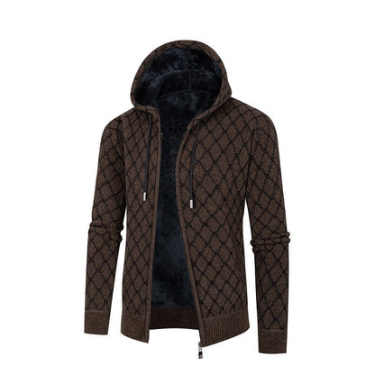 Herren Kapuzenjacke Modern Rautenmuster Kuschelig Warm