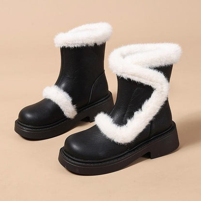 Damen Winterstiefel Luxus Kunstfell Kragen Schwarz Modern - BerlinGlamour