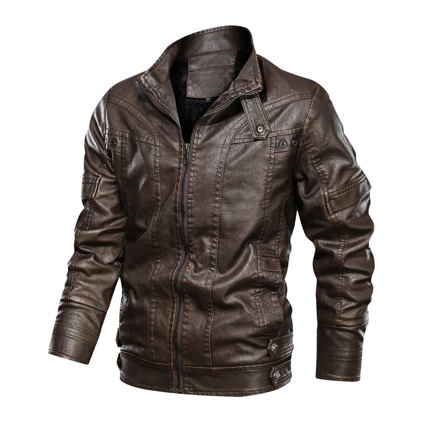 Herren Lederjacke Lässig Mit Taschen Modern Schnitt