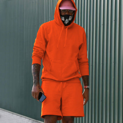 Herren Sport-Outfit Hoodie Shorts Set Athletisch Grau