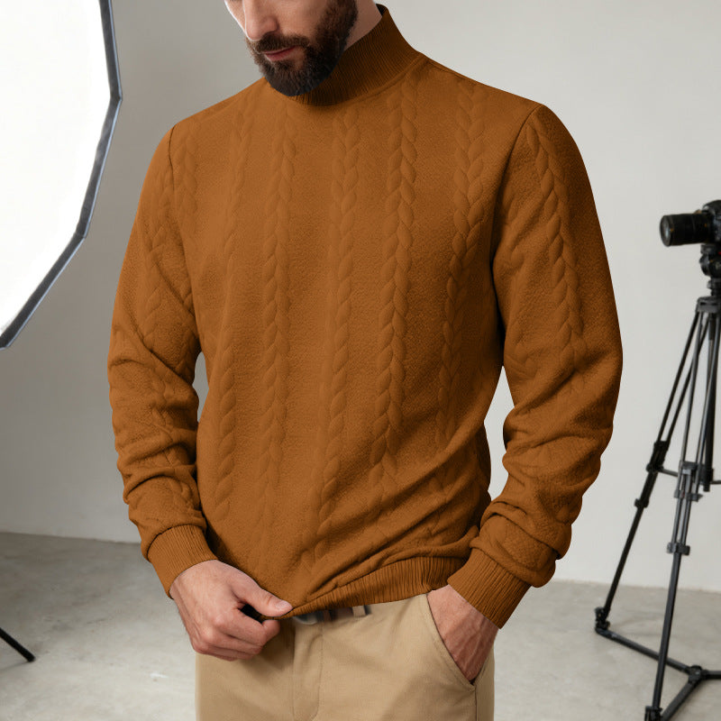 Herren Strickpullover Hoher Kragen Zopf Muster Modern