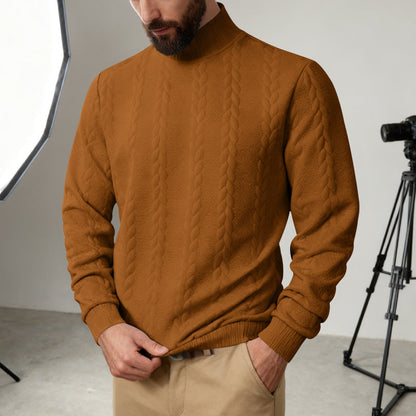Herren Strickpullover Hoher Kragen Zopf Muster Modern