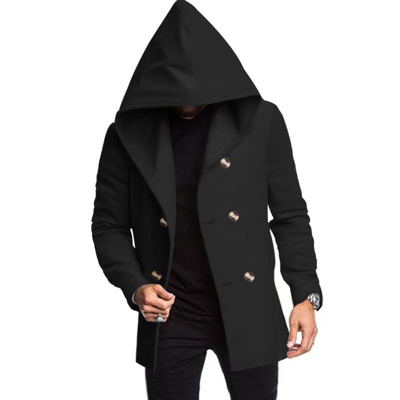 Herren Kapuzenjacke Warm Gefüttert Mit Knopfleiste