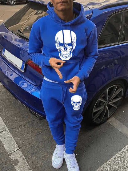 Herren Hoodie Set mit Totenkopf Design Schwarz Streetwear