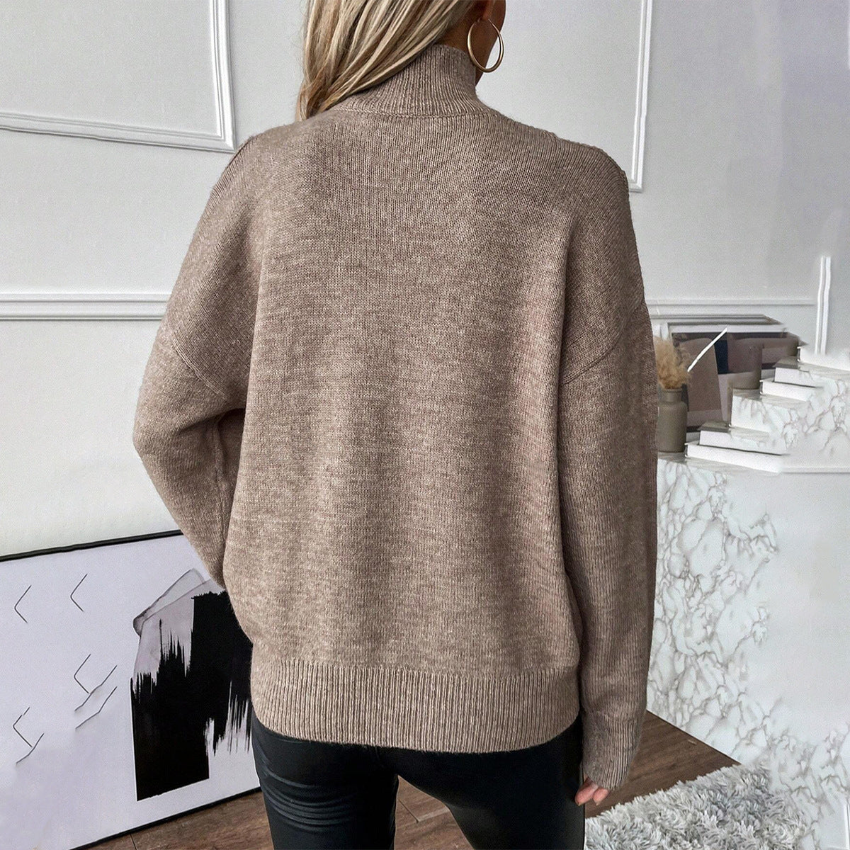 Damen Rollkragenpullover Off-Shoulder Strickweite Frauen