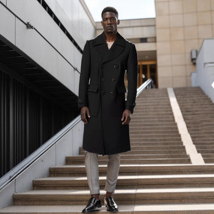Herren Trenchcoat Eleganter Langschirm Mantel Mit Doppelter Knopfleiste