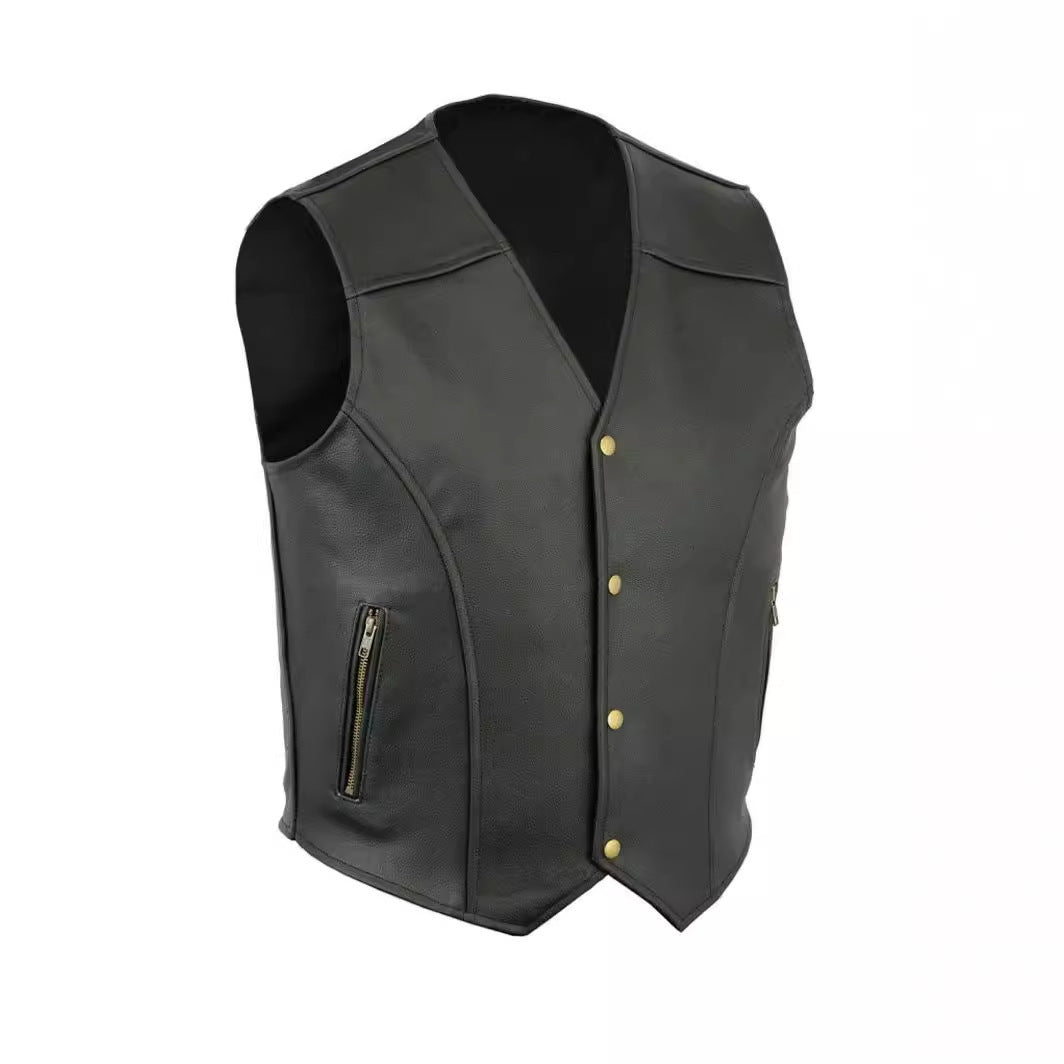 Lederweste Herren Biker Stil Reißverschluss Taschen Schwarz