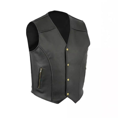 Lederweste Herren Biker Stil Reißverschluss Taschen Schwarz
