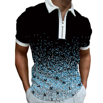 Herren Poloshirt Modern Grafisches Muster Reißverschluss